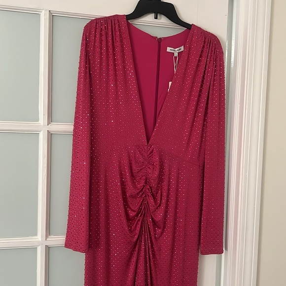 Veronica Beard Kiah Rhinestone Plunge Neck Long Sleeve High-Low Maxi Dress - Picture 5 of 10